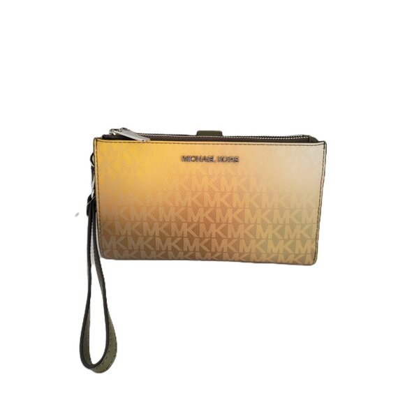 Michael Kors Jet Set Travel Large Double Zip Wristlet Clutch MK Ombre Olive Mult - Picture 2 of 7